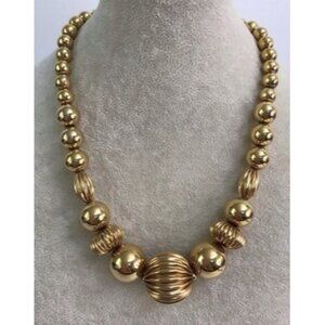 Vintage NAPIER Signed Gold Tone Textured Chunky Bead Ball Statement Necklace